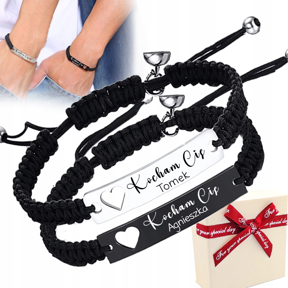 Przyciągające Się Bransoletki Serce Dla Pary Z Grawerem 2 Sztuki