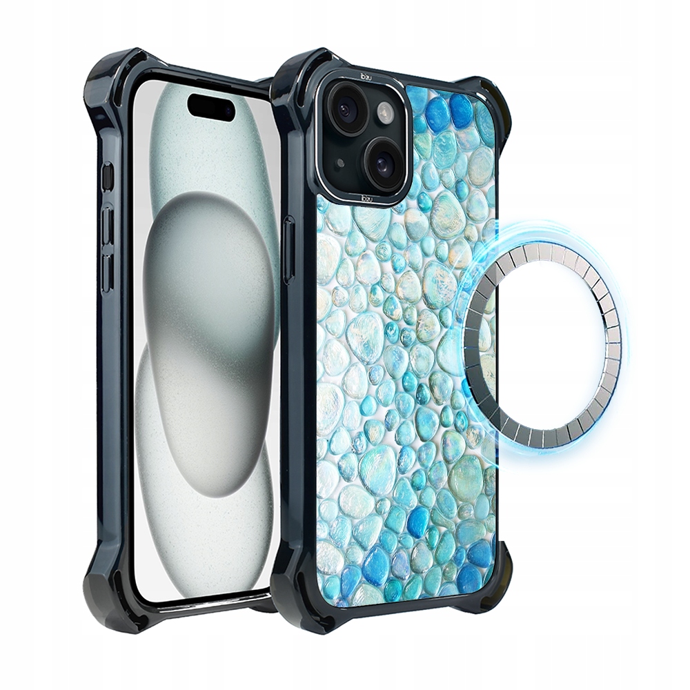 Etui iPhone 15 Plus Ibizu DropGuard Ultra z MagSafe, turkusowe krople