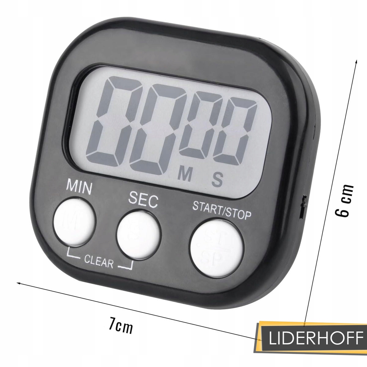 MINUTNIK KUCHENNY MAGNETYCZNY CYFROWY TIMER STOPER MAGNES CZARNY DUŻY LCD Marka Liderhoff
