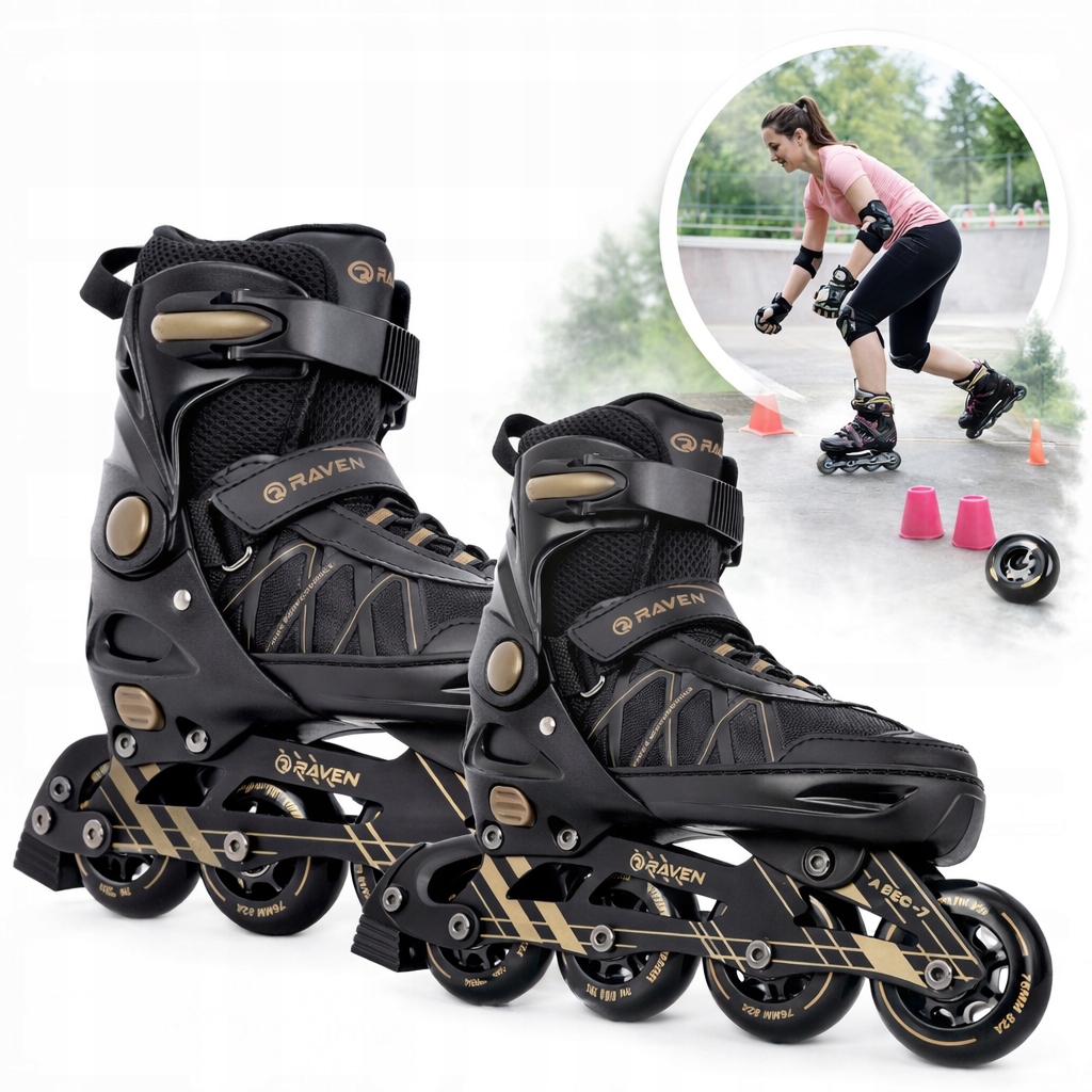 ROLKI REGULOWANE RAVEN EXPERT GOLD 40-43 KAUCZUKOWE ABEC-7 PRO 80MM LED XL
