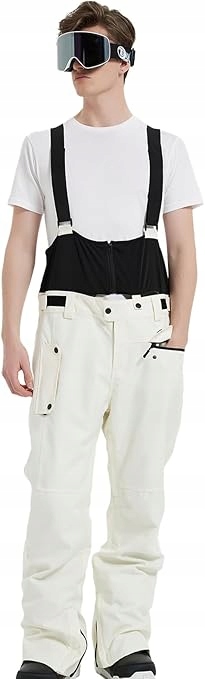 Spodnie Ogrodniczki Zimowe Narciarskie Kremowy XXL Wodoszczelny