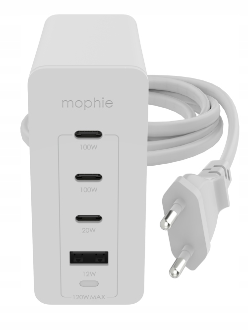 Mophie sieť. adaptér GaN, Usb-c/ Pd/ Hub, 120W biela 409909309