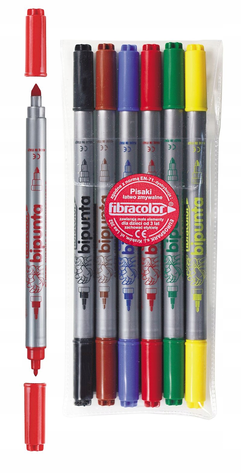 Flamastry Dwustronne Pisaki Fibracolor Bipunta 6x