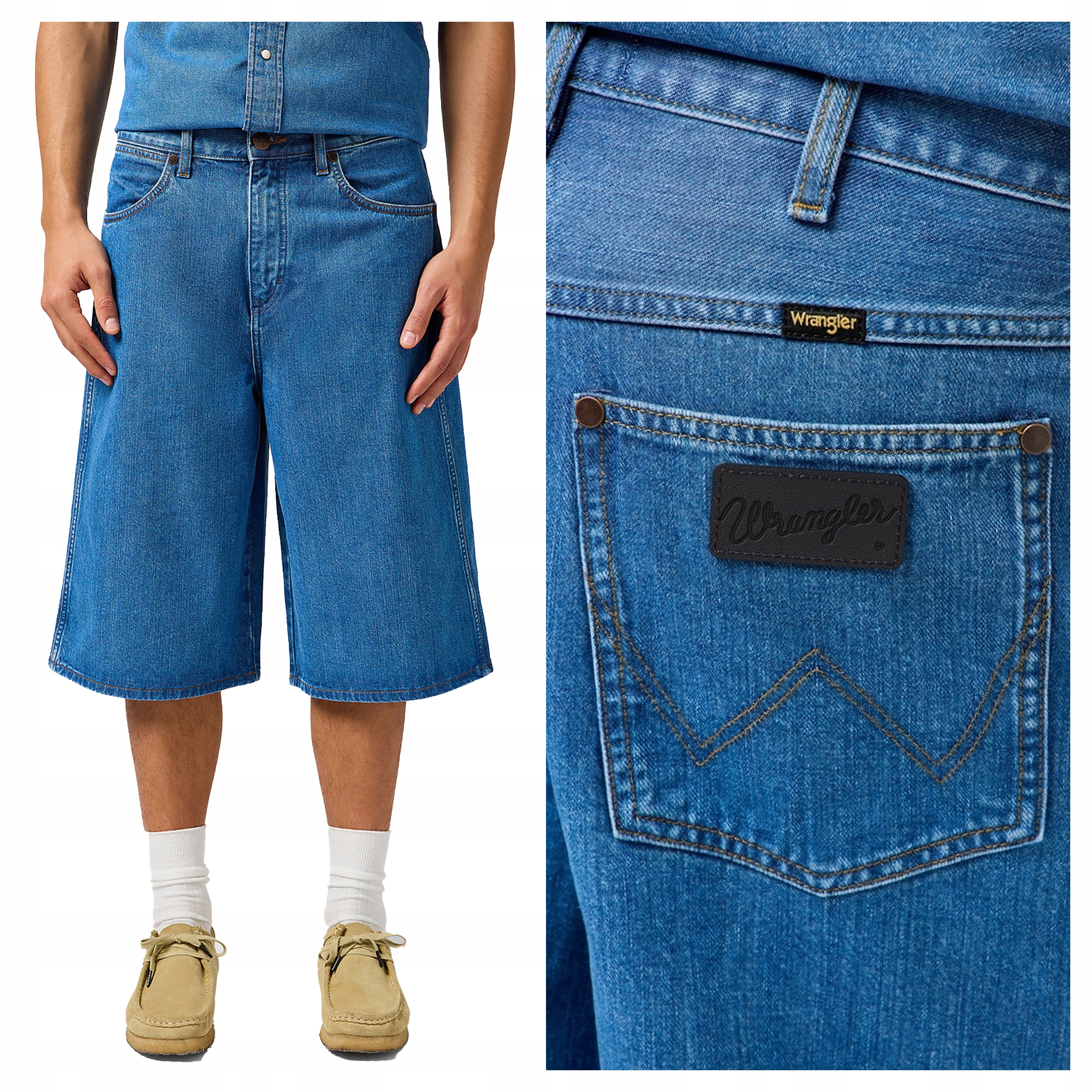 Kraťasy Wrangler Jort Modré bavlněné džínové šortky W32
