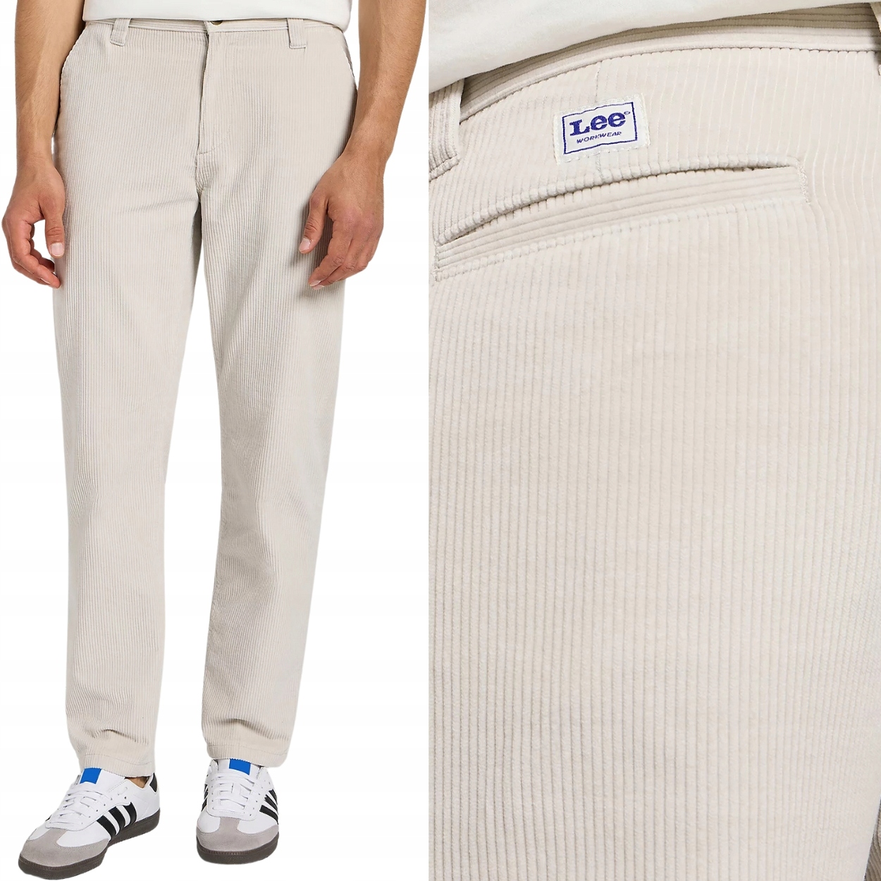 Lee Relaxed Workwear Chino ecru volné kalhoty manšestrové chinosy W31 L30