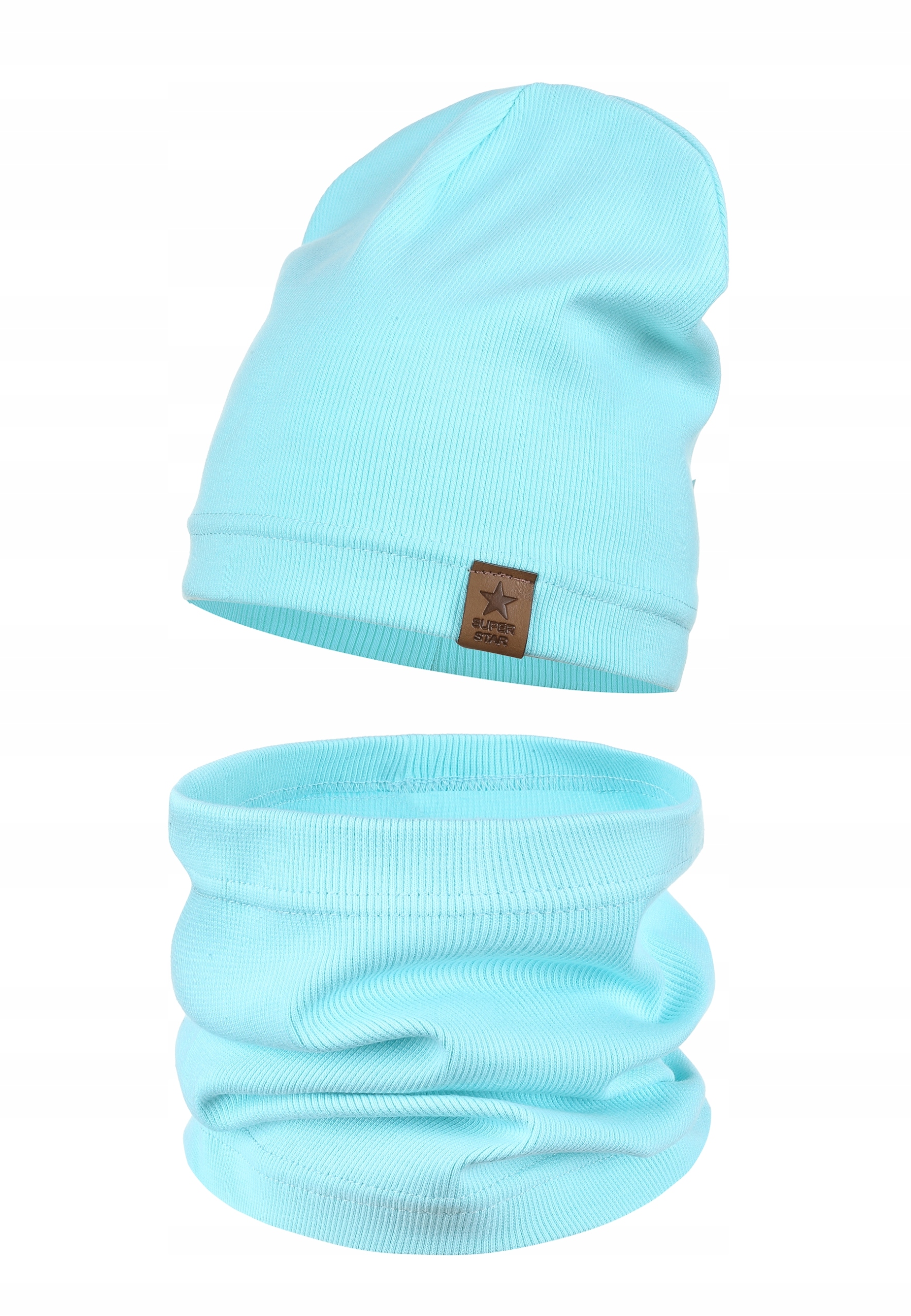KOMPLET DZIECIĘCY BAWEŁNIANY CZAPKA KOMIN NA JESIEŃ ZIMĘ TURKUSOWY 40-46 Rozmiar 40-46 cm