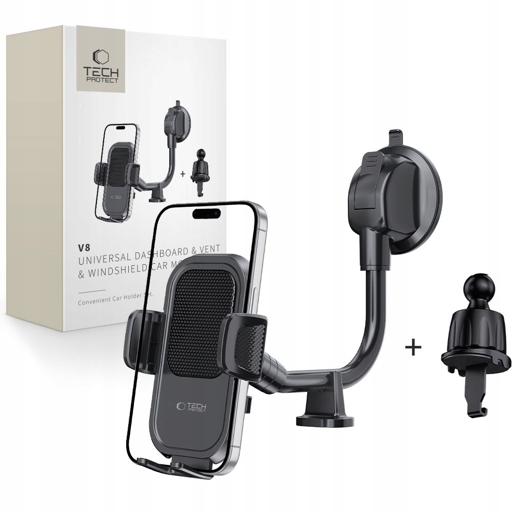 Tech-protect V8 Universal Long Arm Dashboard & Windshield Car Mount Black