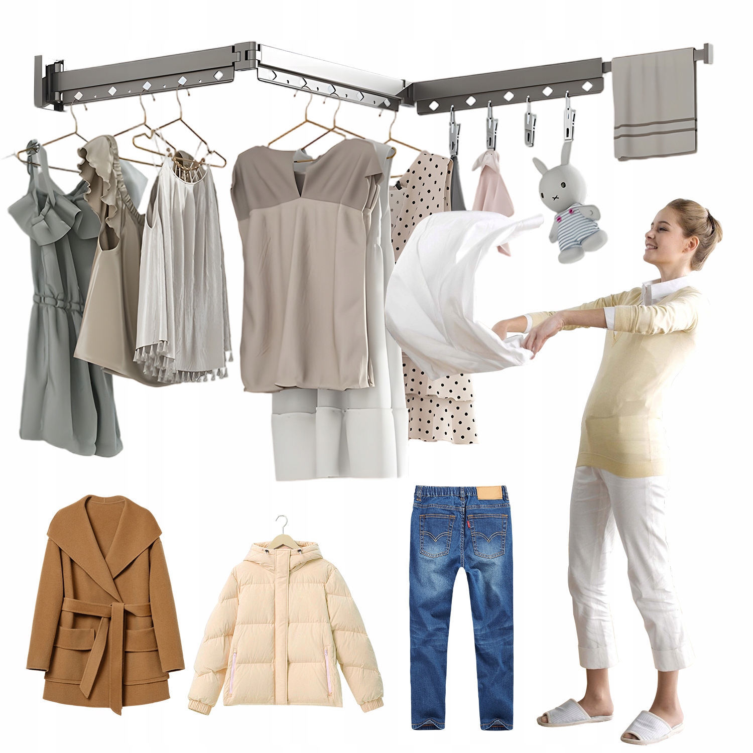 Rozkládací Sušák Na Prádlo Namontovaná Na Stěnu Do Koupelny, Prádelna