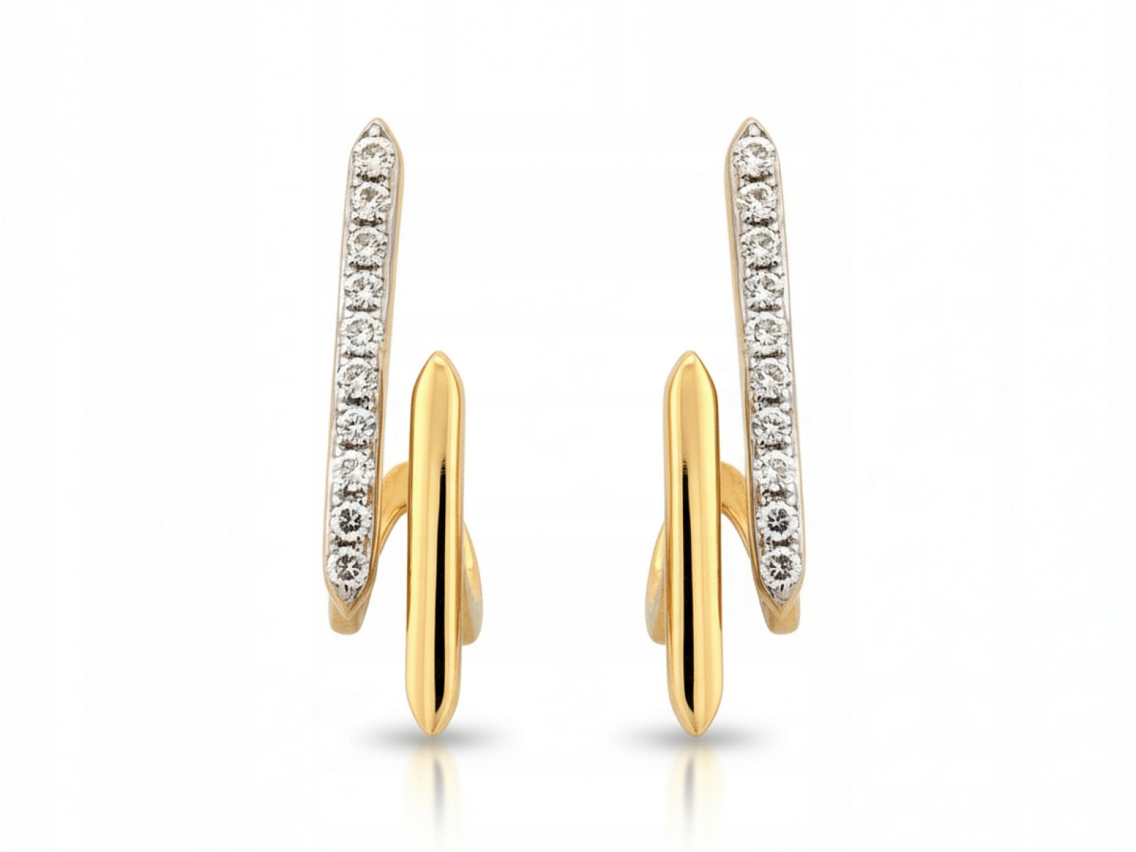 Originální zlaté náušnice 585 ženské moderní na tyči s brilianty