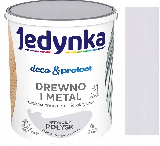 Jedynka Deco Protect Emalia Do Drewna Jedwabisty Połysk Szary Jasny 5L