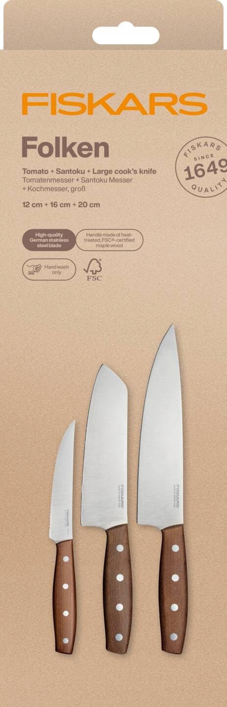 FISKARS Zestaw Noży 3-częściowy Niemiecka Stal FSC Drewno Ahorn — miniatura 4