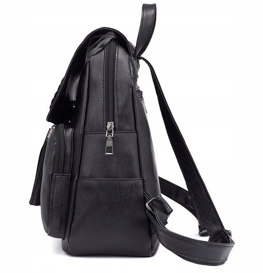 PLECAK DAMSKI SKÓRZANY CZARNY VINTAGE RETRO Z KLAPĄ FRĘDZEL STYLOWY MIEJSKI Marka bez marki