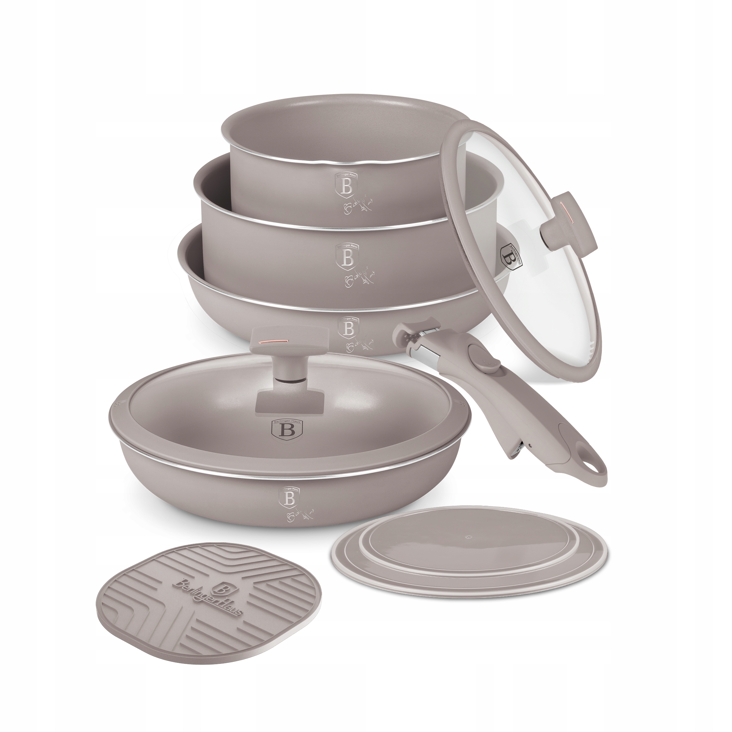 BH-8255 Súprava hrncov 9 ks Click & Cook Berlinger Haus Taupe indukcia