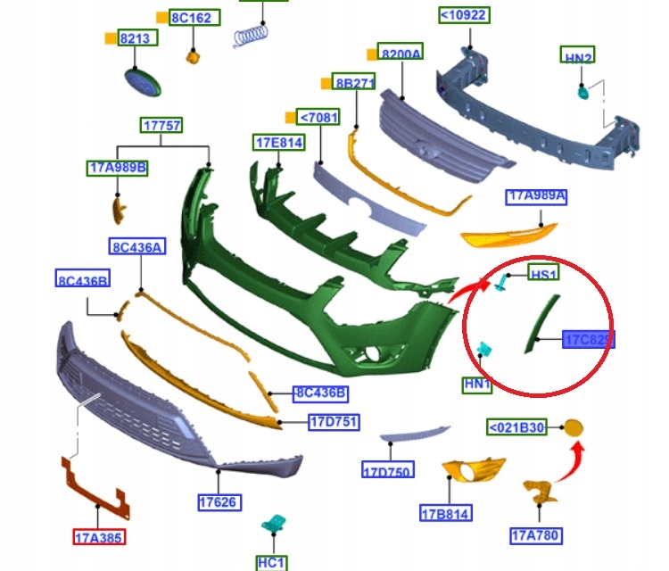 LISTWA ZDERZAK PRAWA KUGA MK1 2008-12 _ FORD OE 1536192 _ 8V41-17B812-AC Numer katalogowy części 8V41-17B812-AC