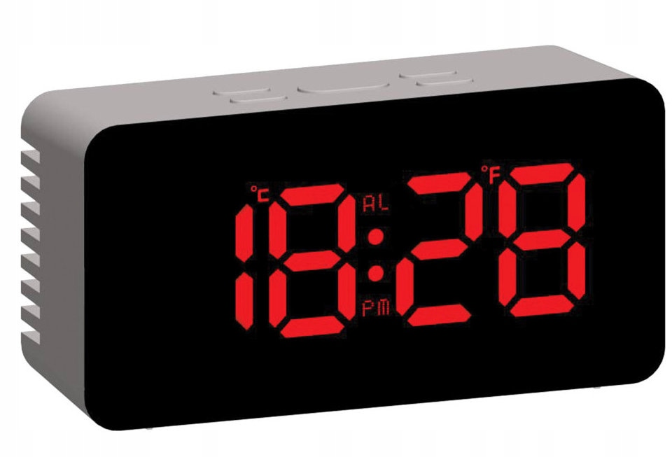 Šedý Červený Čitelný Led Budík S Teploměrem Jvd SB3658.7 Alarm