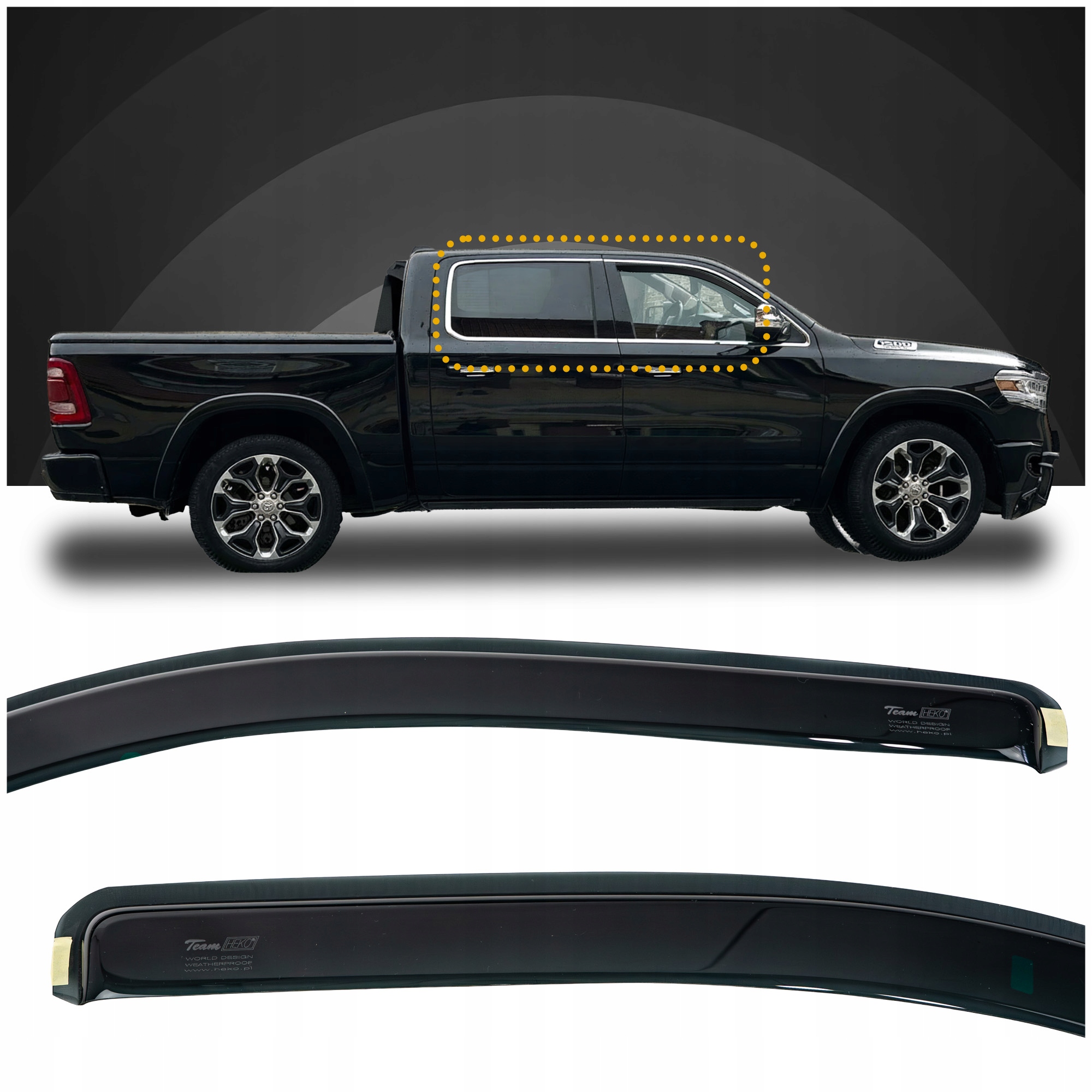 Deflektory krytu bočných skiel Heko pre Ram 1500 I 2010-2018 Pick-up 4 ks