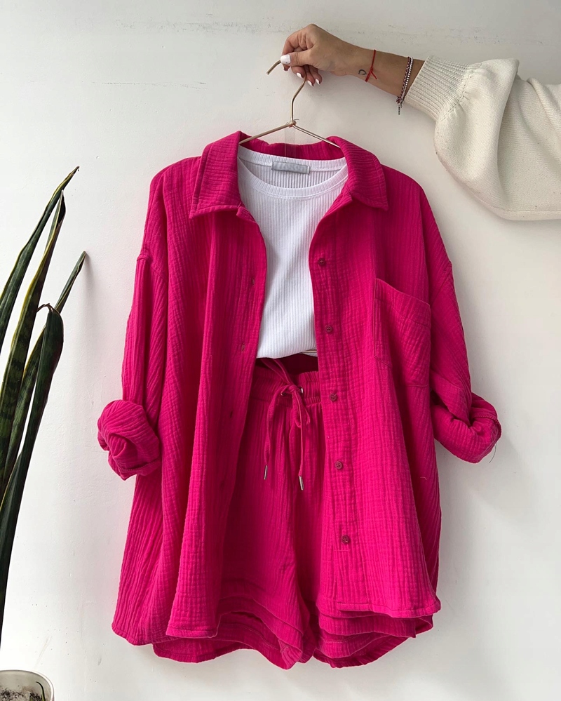 LETNI KOMPLET DAMSKI KOSZULA DŁUGI RĘKAW SPODENKI Materiał dominujący inny