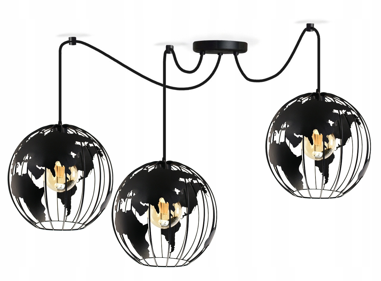 Pavúk Luster Závesná Lampa Glóbus 3 Guľa Čierna