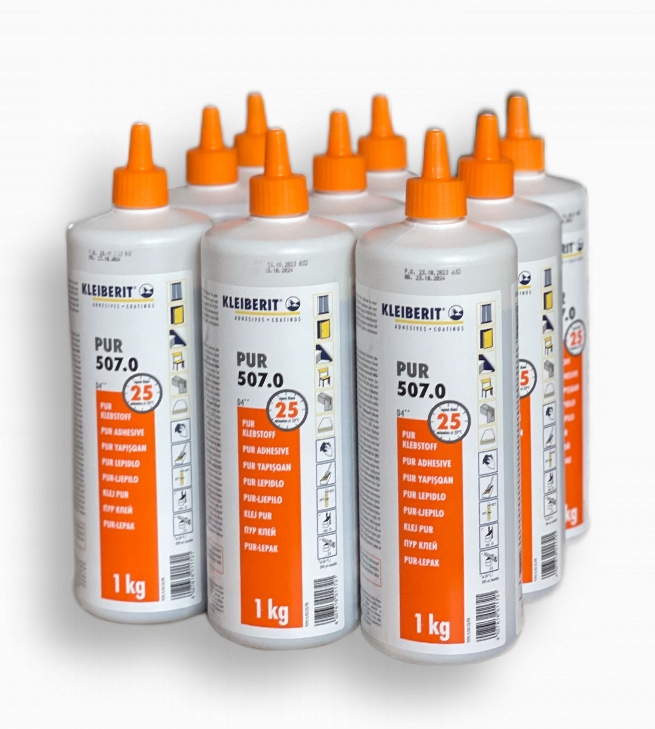 Lepidlo na dřevo polyuretanové Kleiberit 507 Pur (D4) 1kg Set 9 ks