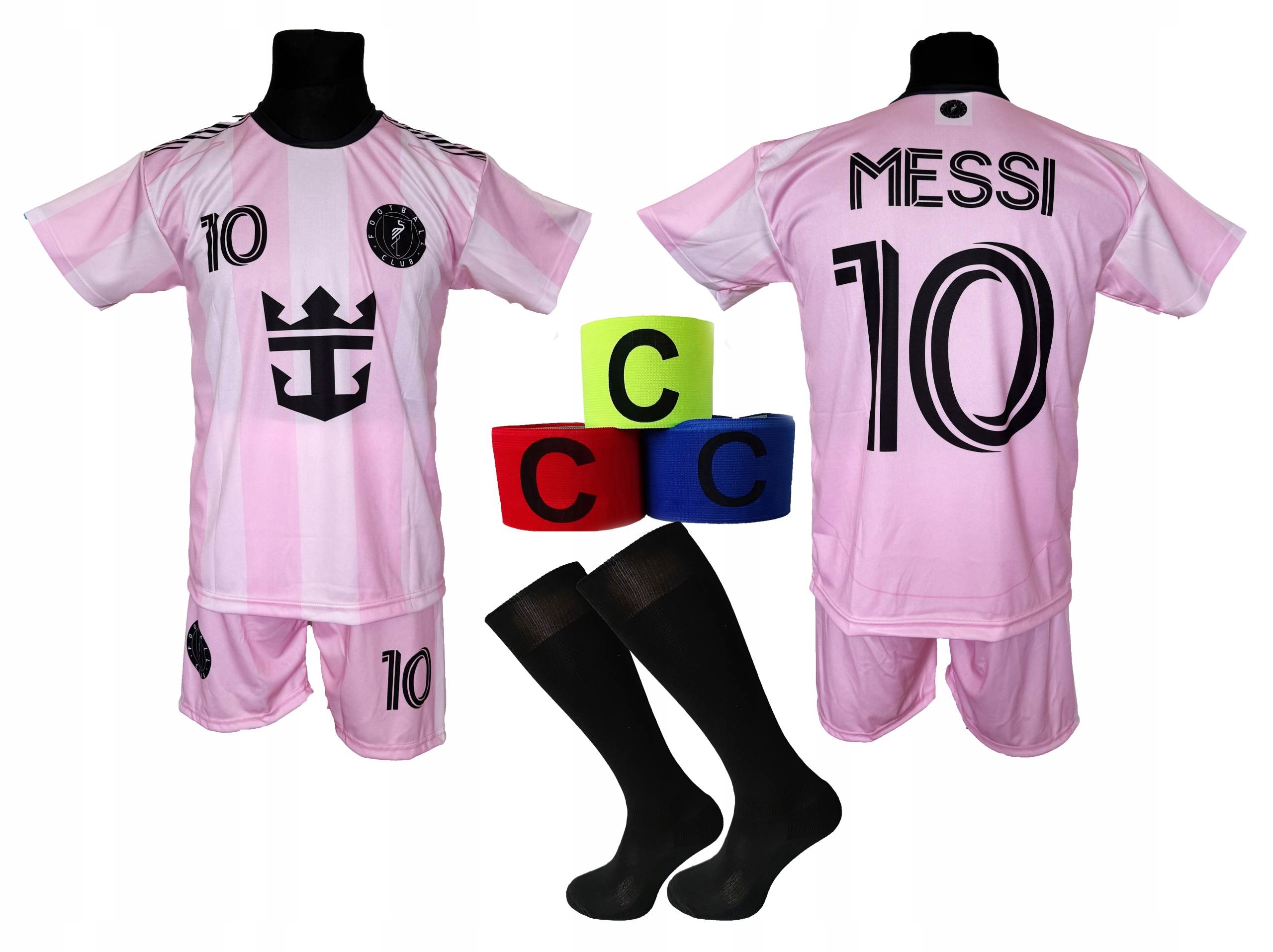 Strój Piłkarski Messi koszulka spodenki getry opaska r. 146