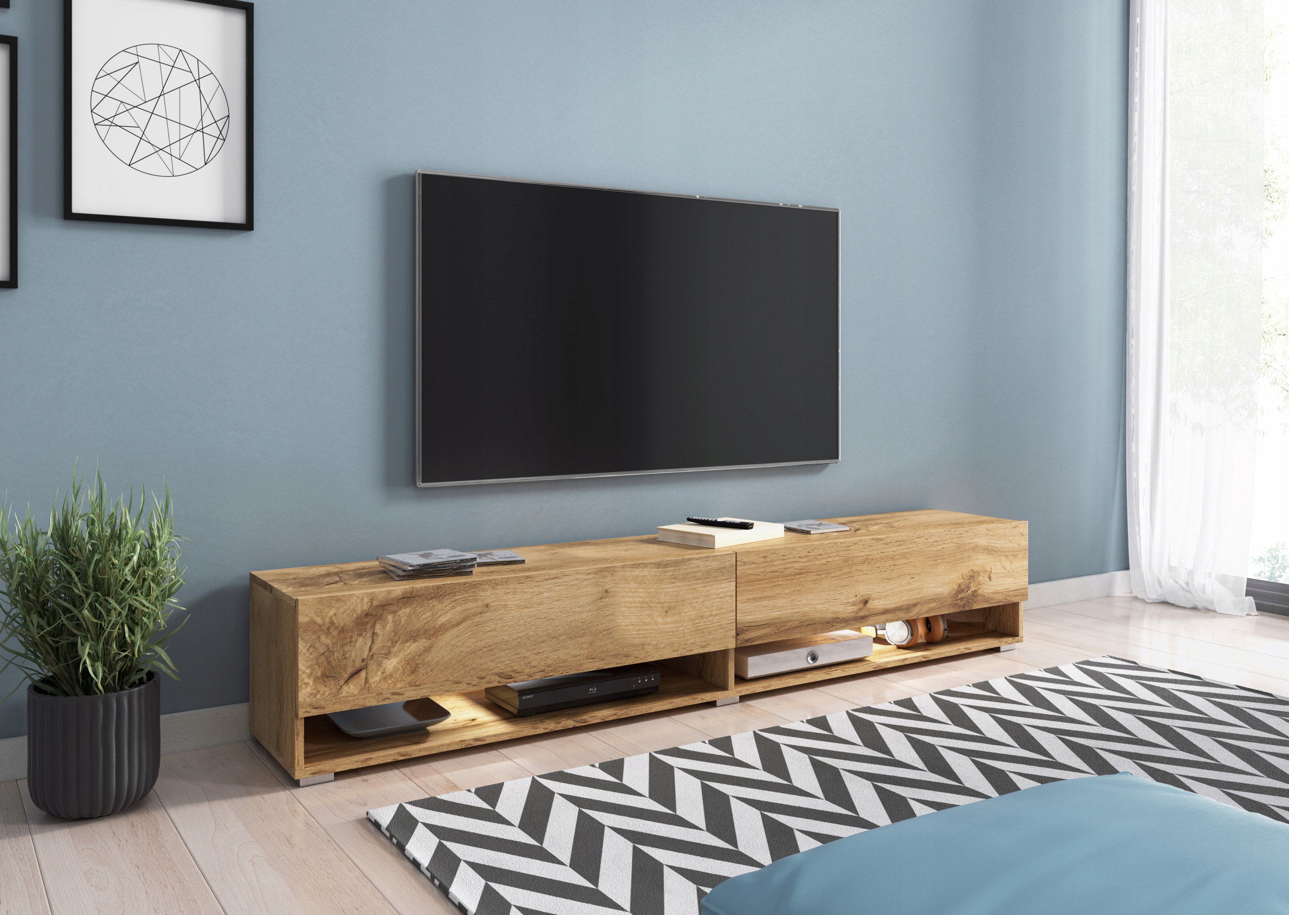 Szafka RTV wisząca/stojąca LOWBOARD A 180 cm WOTAN Marka Barto-Design