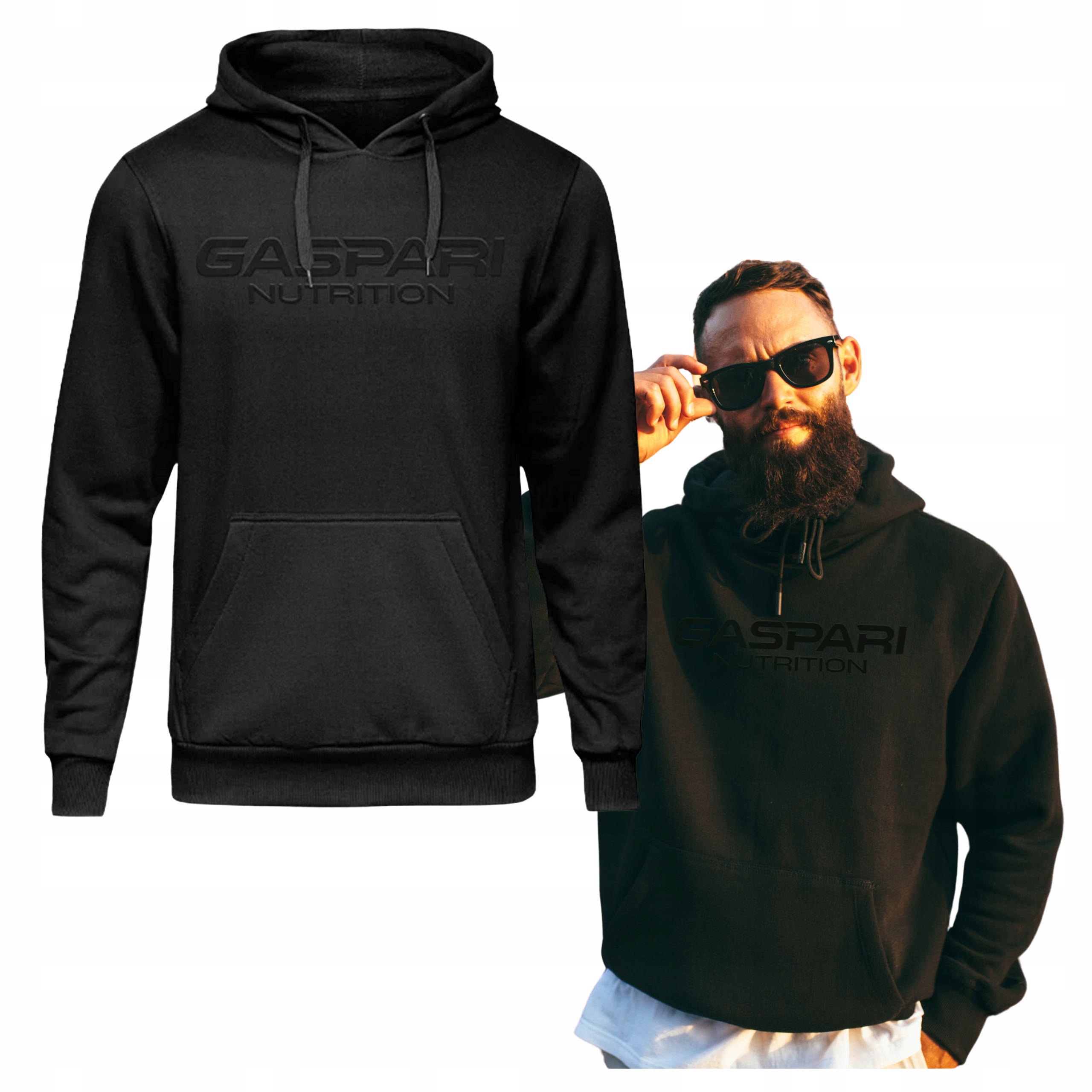 Bluza Męska z Kapturem Gaspari Hoodie Bawełna Czarna Rozmiar M Fitness