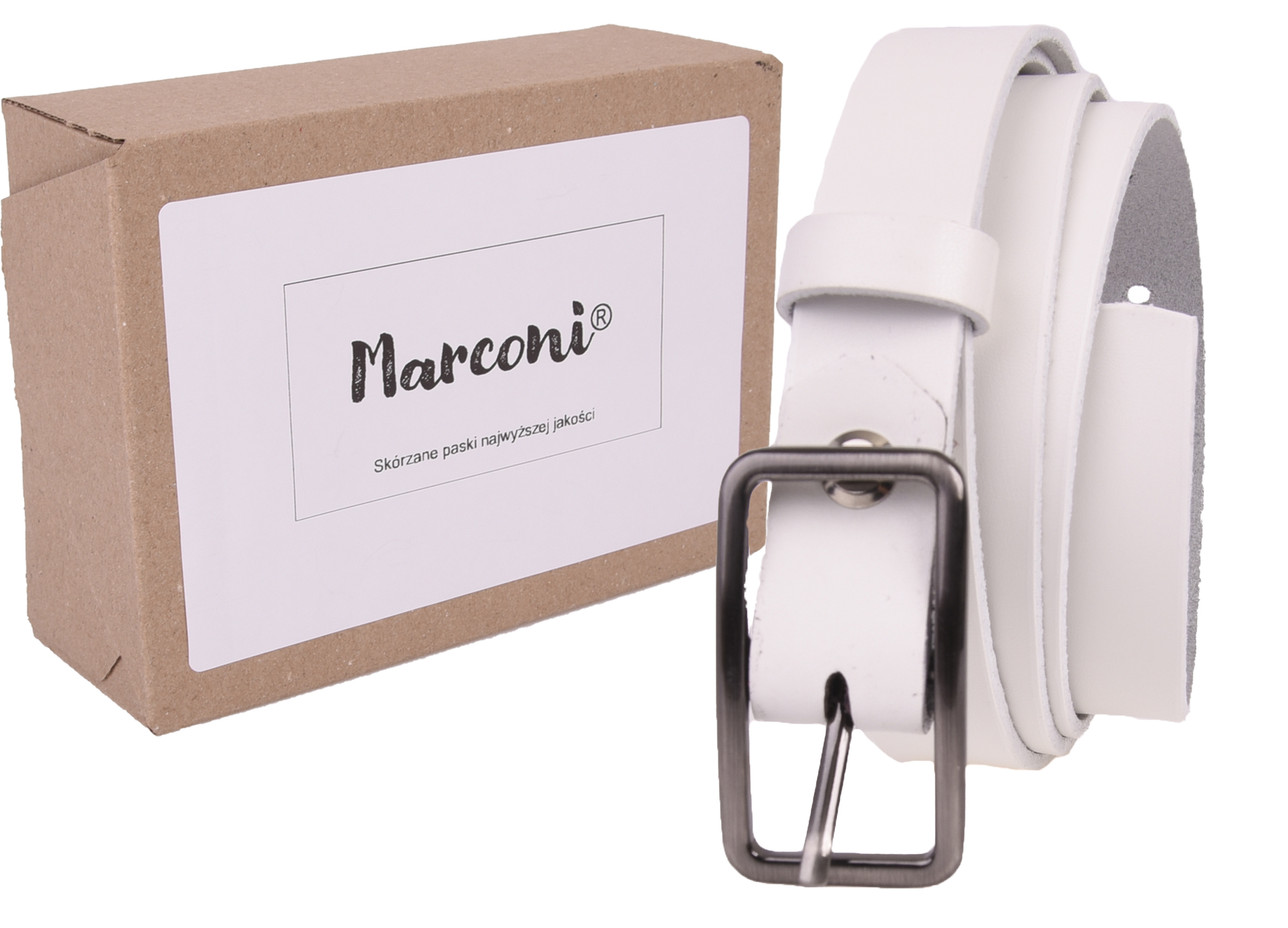 

Wąski Skórzany Pasek damski 2cm Biały do sukienki