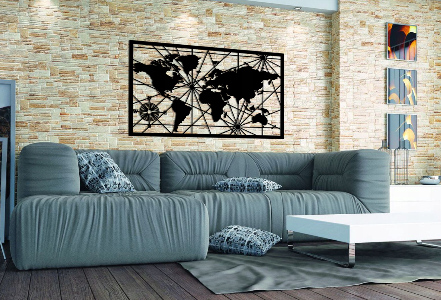 AŻUROWA DEKORACJA ŚCIENNA OBRAZ MAPA ŚWIATA 1P XL Producent Fido