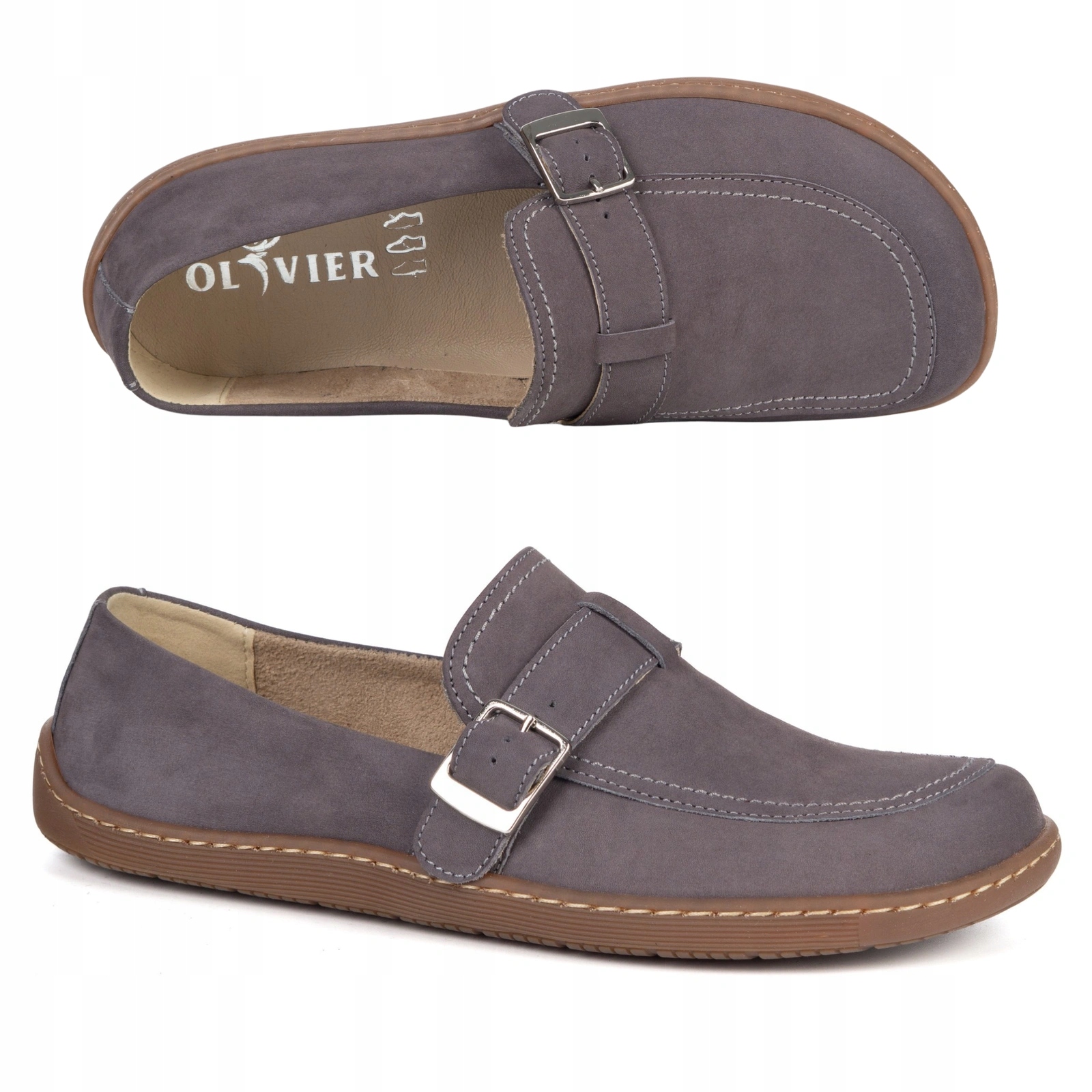 Dámské kožené barefoot boty Olivier Anna spona šedá nubuková 42