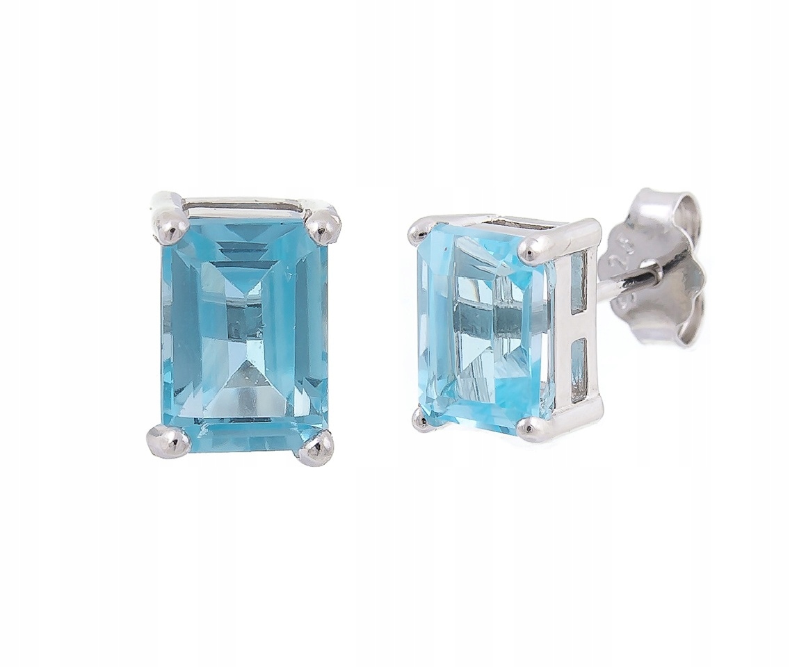 Stříbrné Náušnice Swiss Topaz Přírodní 6x4 Oktagon Rhodiované Dárek