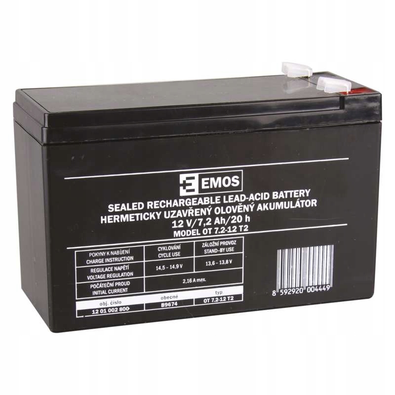 Akumulator Emos Agm 12V 7,2Ah, złącza faston 6,3mm