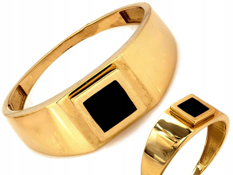 Zlatý signet 585 zdobený černou smaltovanou lesklou leštěnou lištou 3.22 g