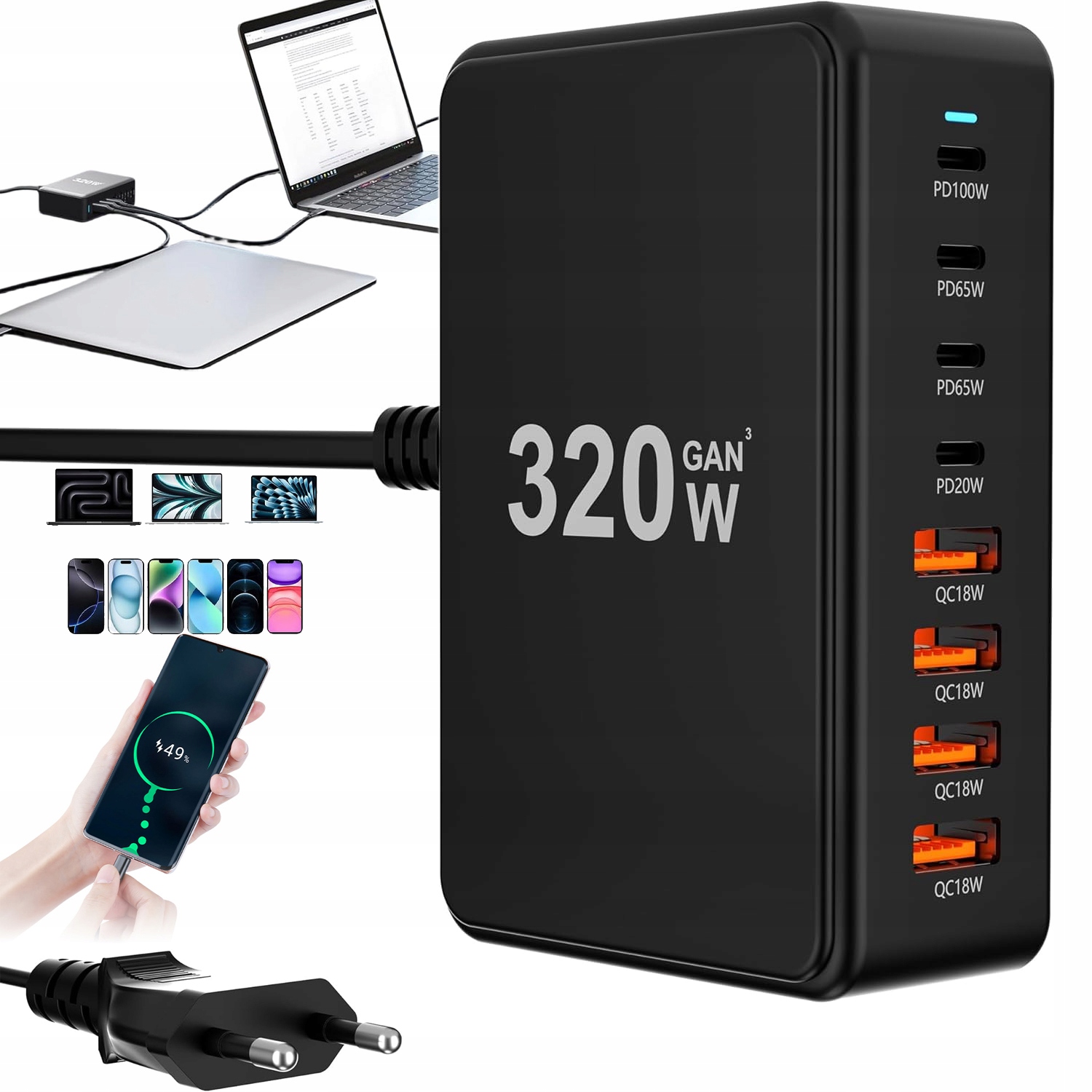Rychlá Síťová Nabíječka 4xUSB Quick Charge Napájecí Adaptér 4XUSB A 4X Typ C