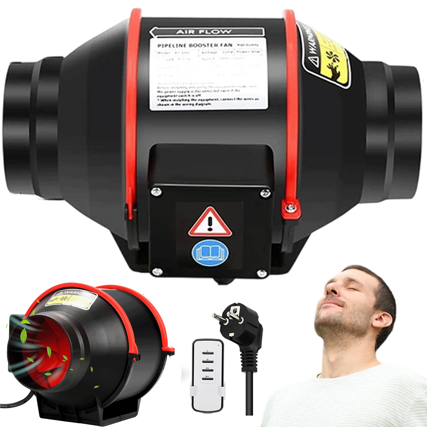 Kanálový odtahový ventilátor 100 mm Regulace otáček 40 W Nízký hluk