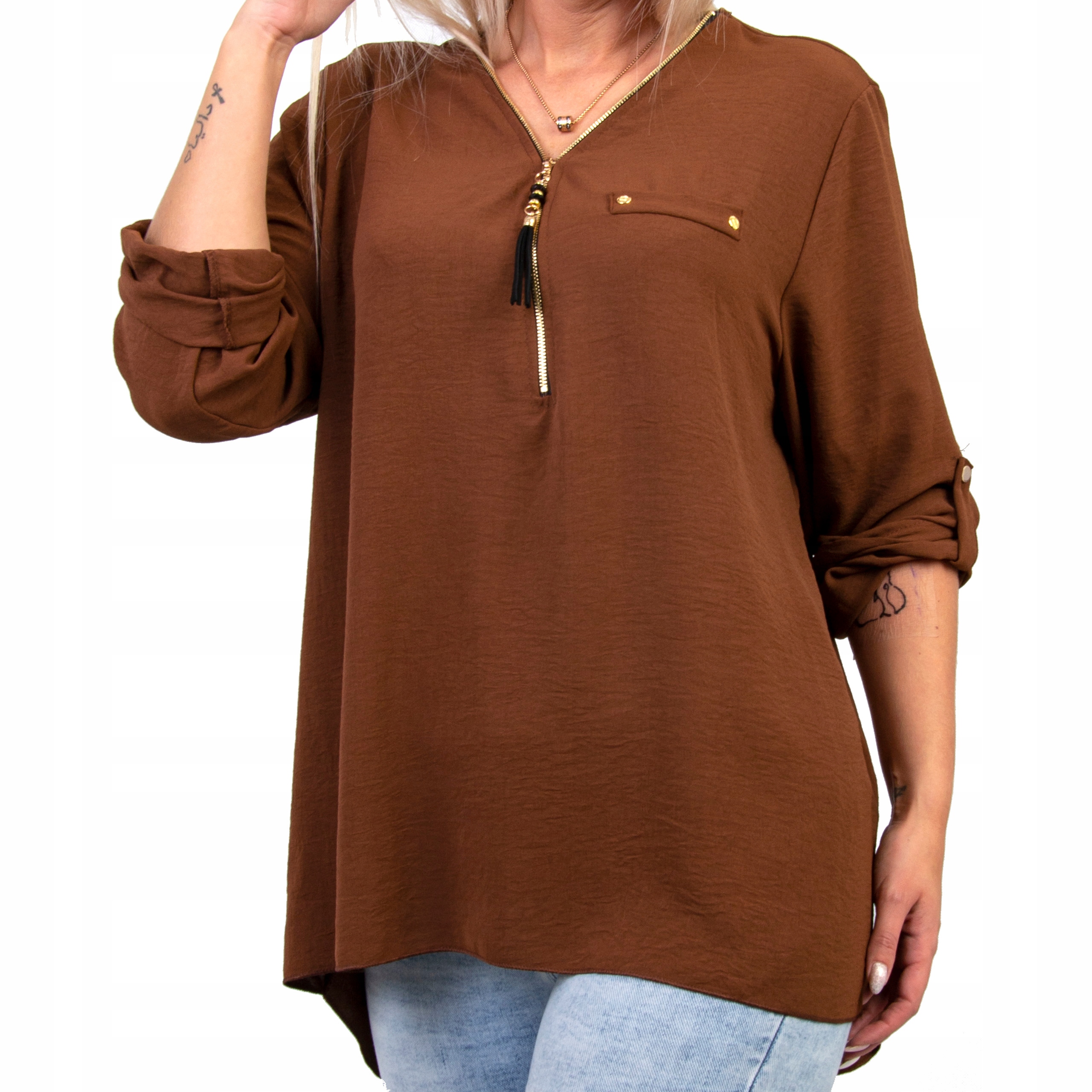 

B772 Bluzka Gładka W Serek Camel r. 56