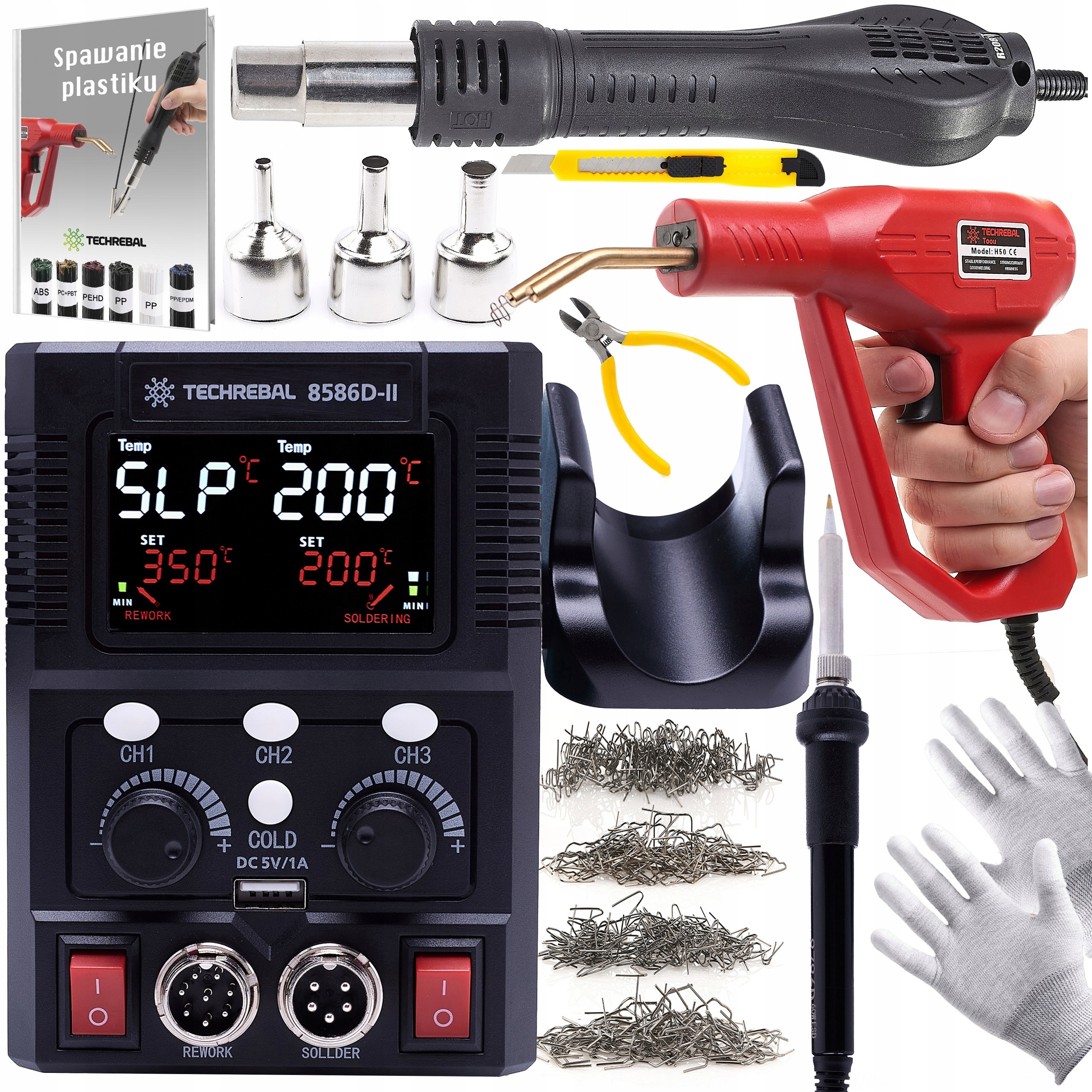 Pájecí stanice 2v1 Hot Air Techrebal 8586D-II Sešívačka na plast