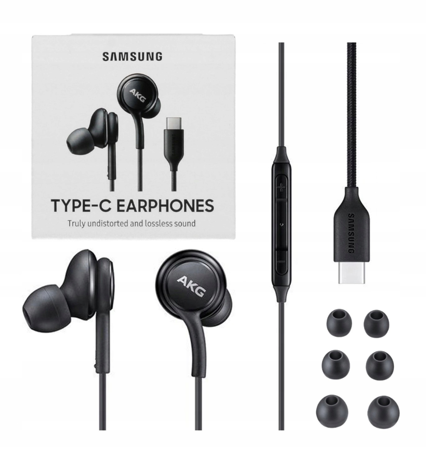 Org Słuchawki Samsung Akg EO-IC100 typ C 1,2m bas, czarne z pudełkiem