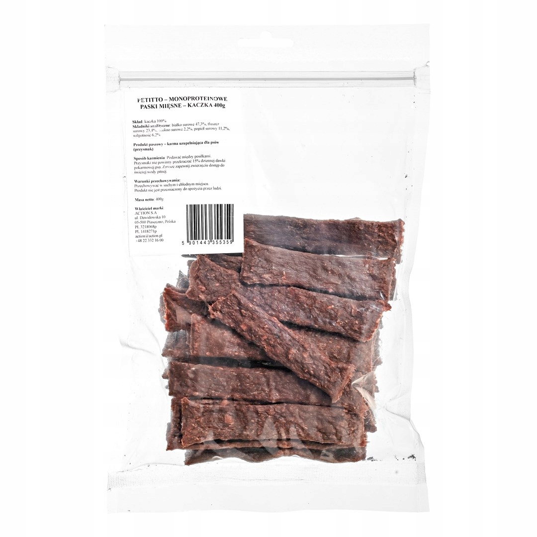 Psí pamlsek Monoproteinové masové proužky kachna Petitto 400 g