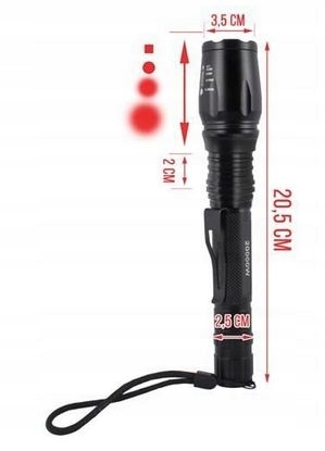 Latarka LED CREE XML-T6 ładowana 2x aku 18650 Kolor dominujący czarny