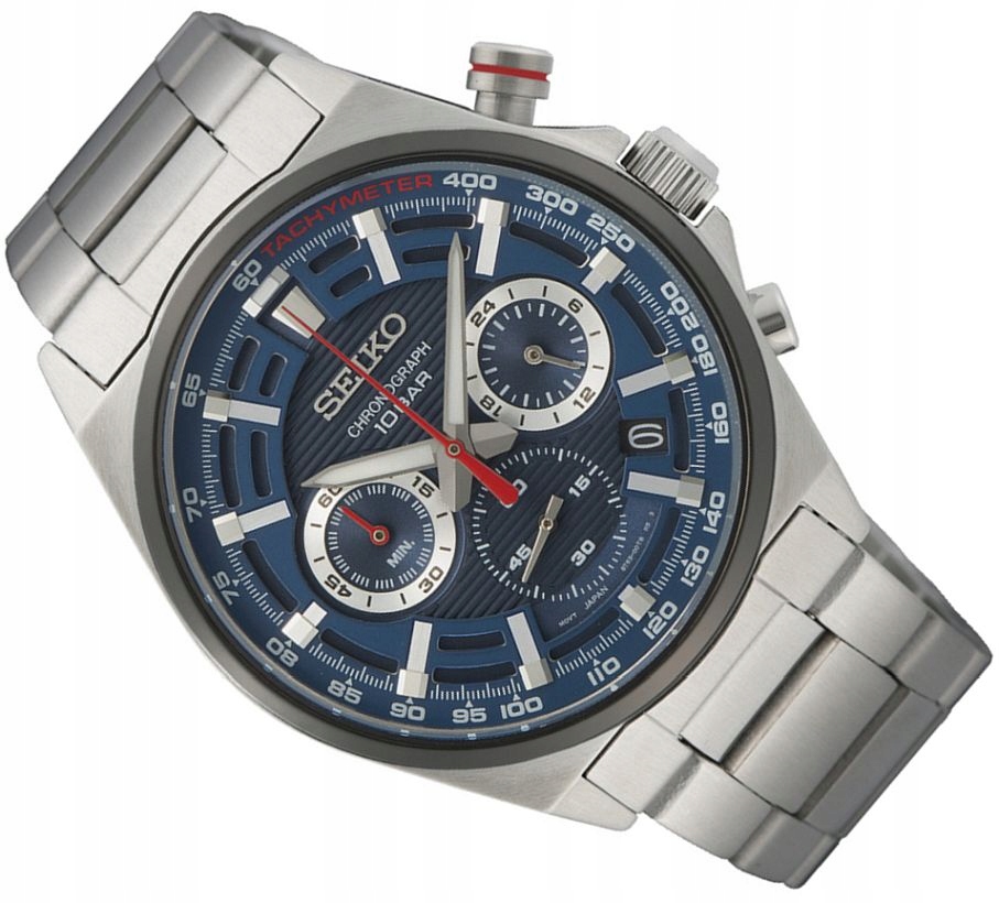Nowy Zegarek Męski Seiko SSB407P1 Niebieski Chrono Stalowy WR100 +box
