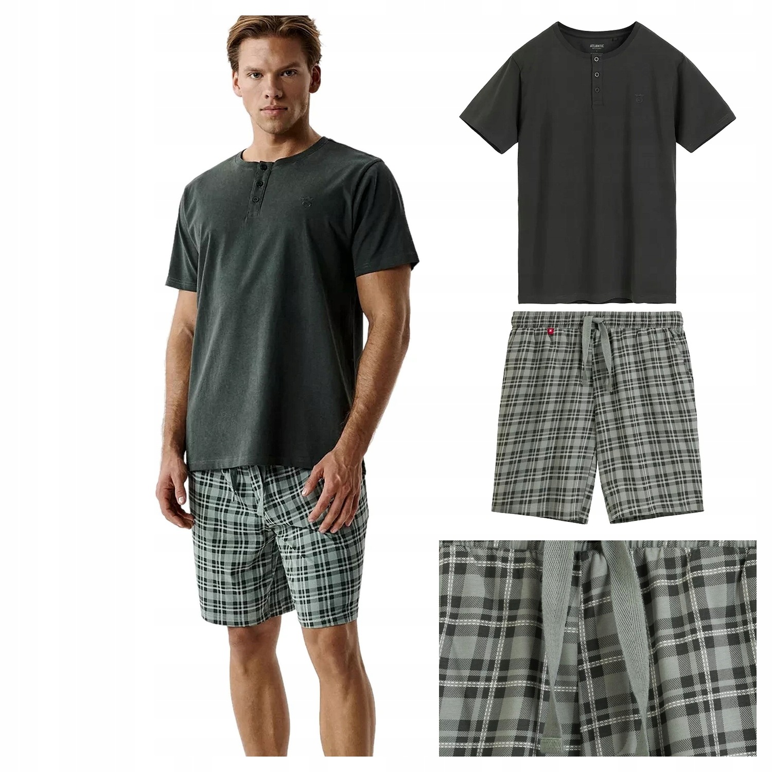Pánské pyžamo Atlantic Nmp 401 khaki a zelené 2XL