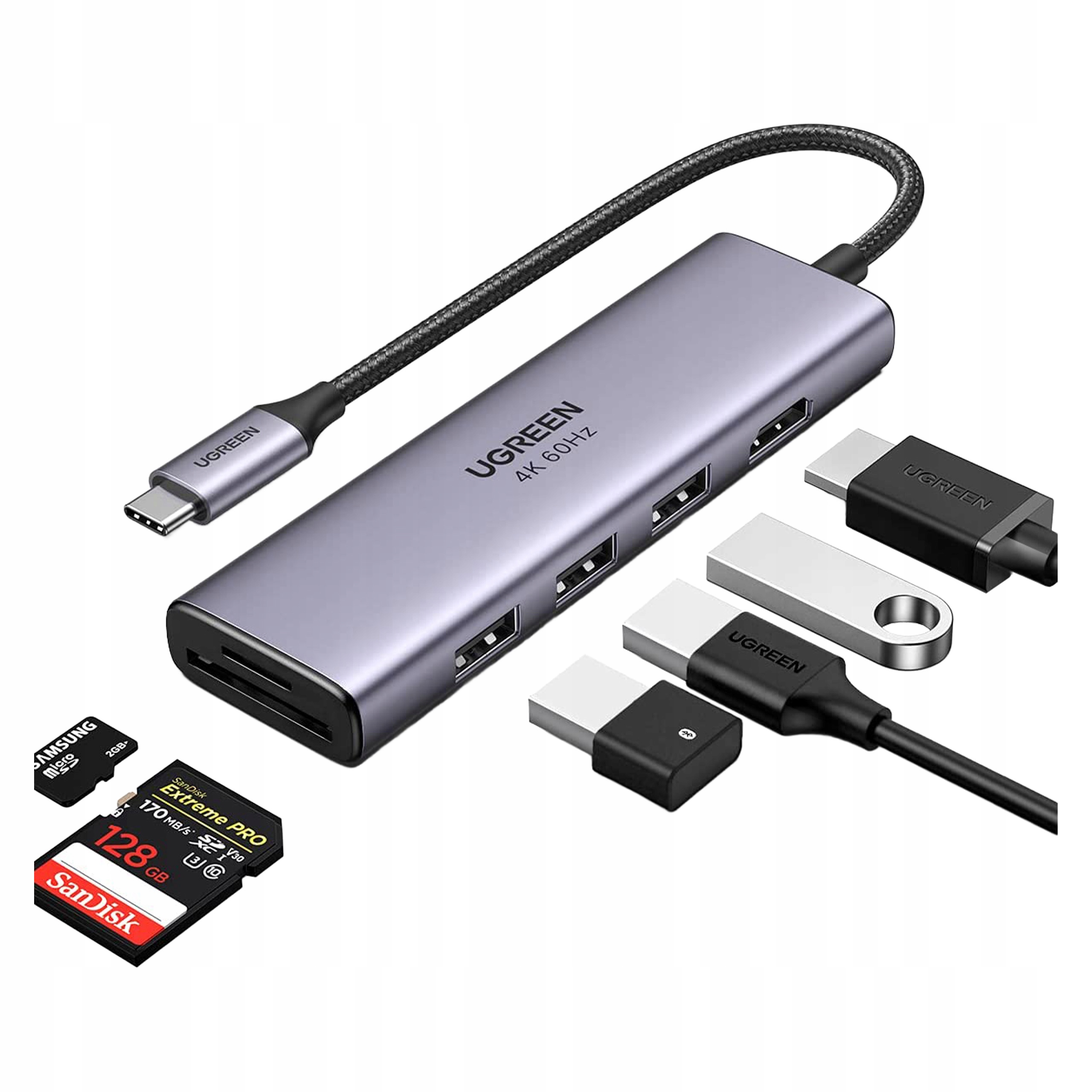Ugreen Adaptér Hub Usb-c 5v1: 3x Usb 3.0 5Gbps, Hdmi 4K Uhd, Čtečka Tf/sd