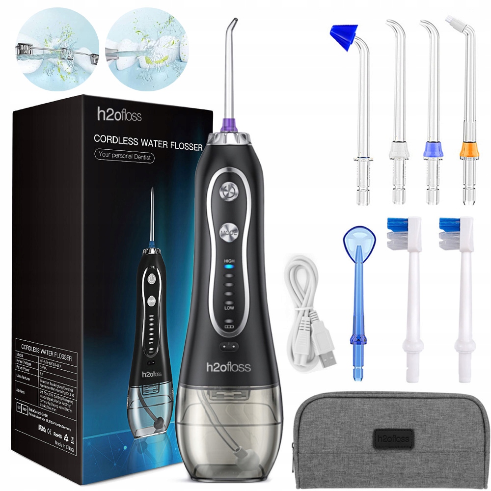 Irygator Dentystyczny Do Zębów Bezprzewodowy 5 Dysz 5 Trybów Zestaw Etui