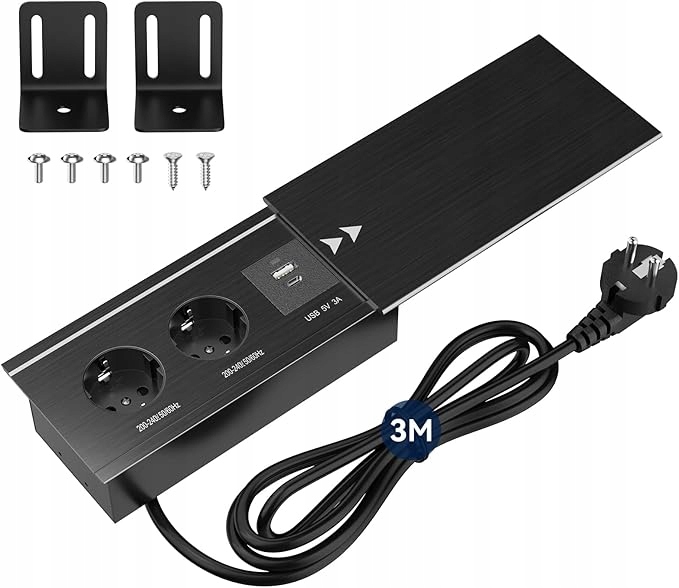 Vestavná stolní zásuvka Usb-c Pd 20W 2 zásuvky 3 m černá