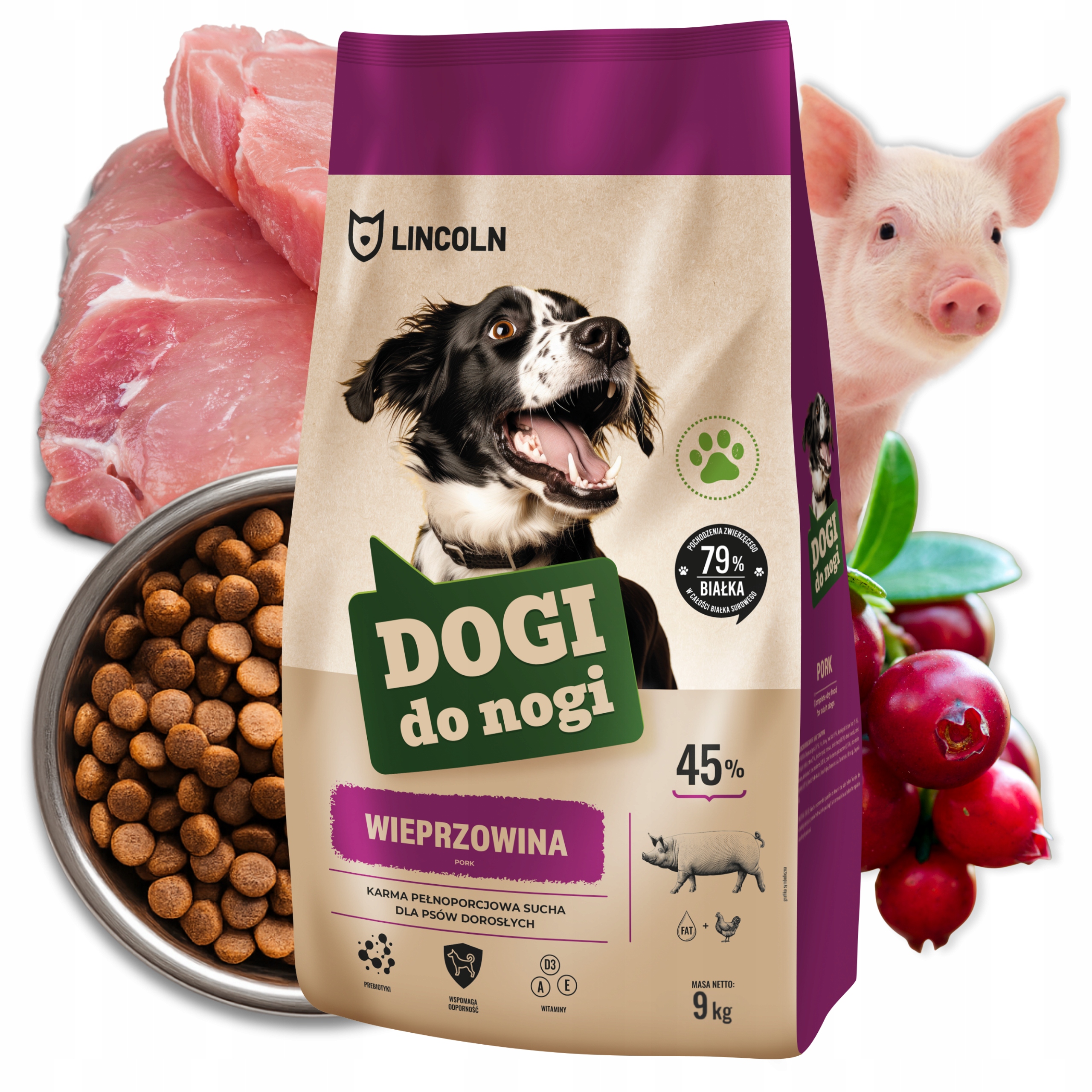 Levně Suché krmivo pro psa 9 kg Vepřové maso Premium, přírodní, vysoká kvalita