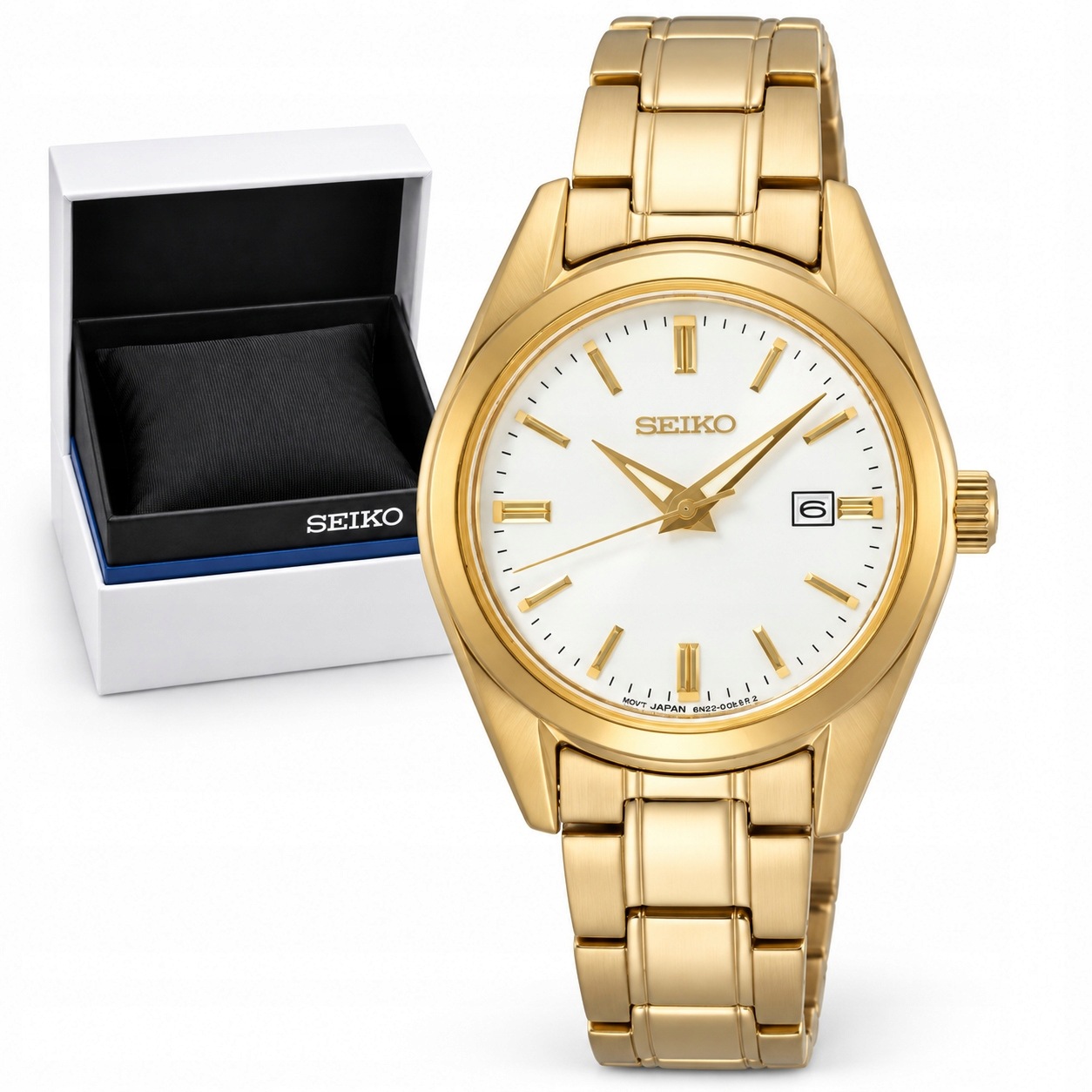 Dámské Hodinky Seiko SUR632P1 Zlatý Safír 10ATM Klasické Na Náramku