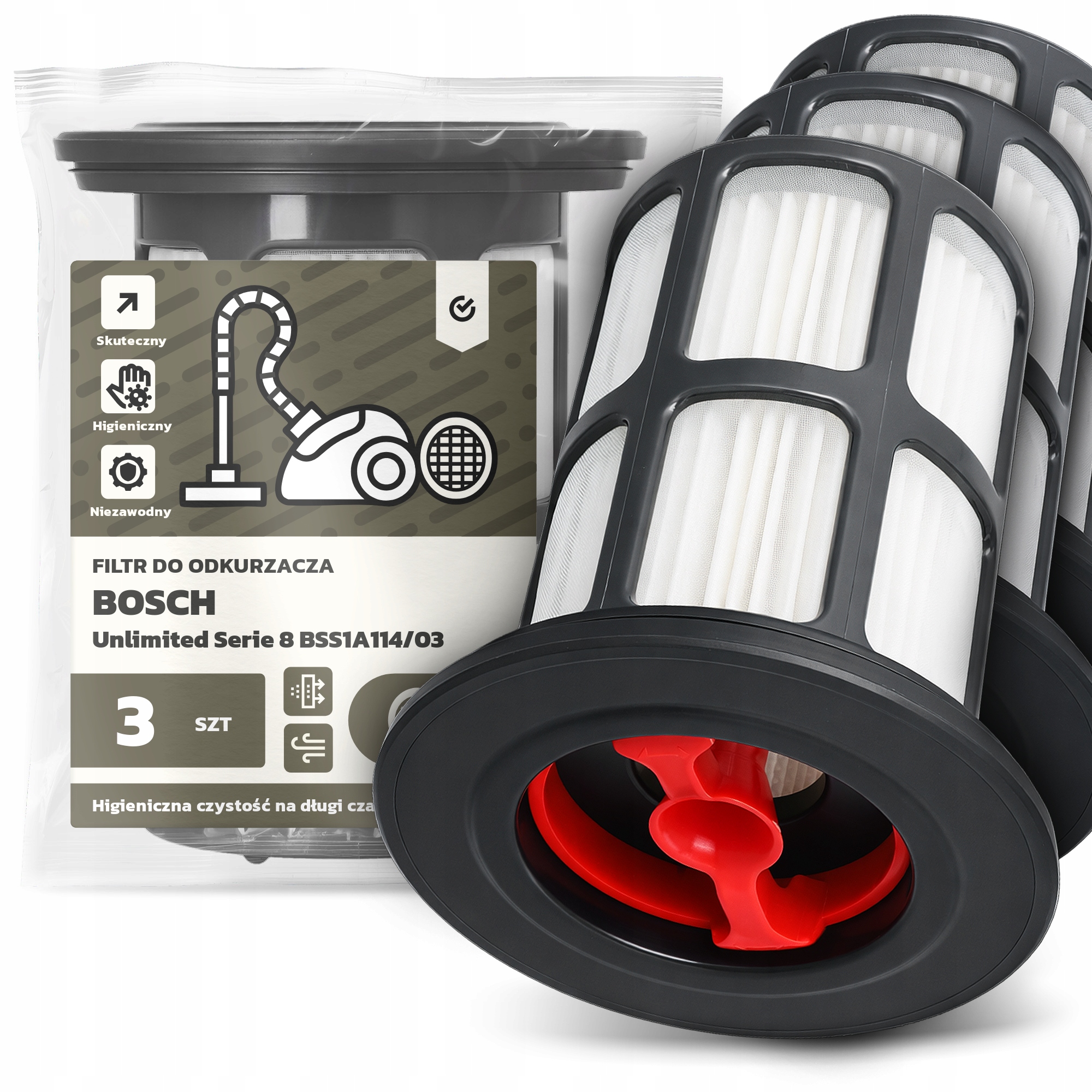 3x Filtr Pro Vysavač Bosch Unlimited Serie 8 BSS1A114/03 Hepa Filtry Em-w