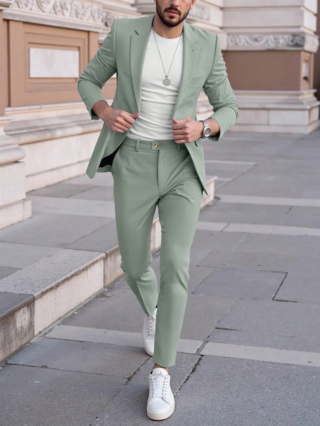 Shein Zelené Sako S Knoflíkem A Klopami Elegantní M 1M