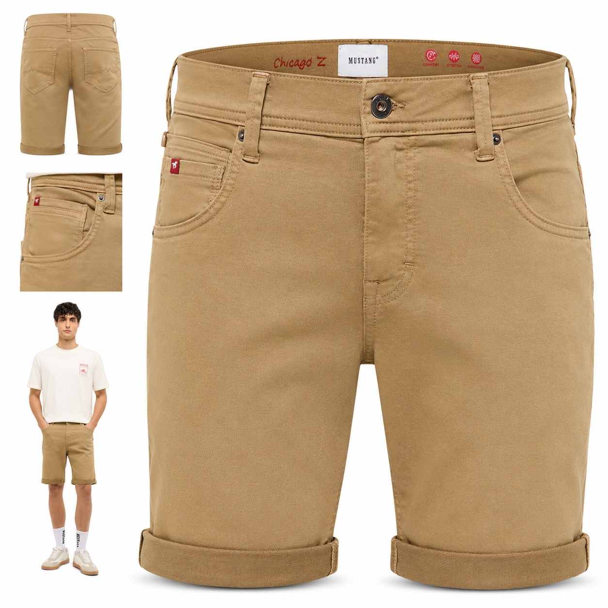Mustang Krátké Kraťasy Shorts Hnědé Chicago Shorts Stretch velikost 31