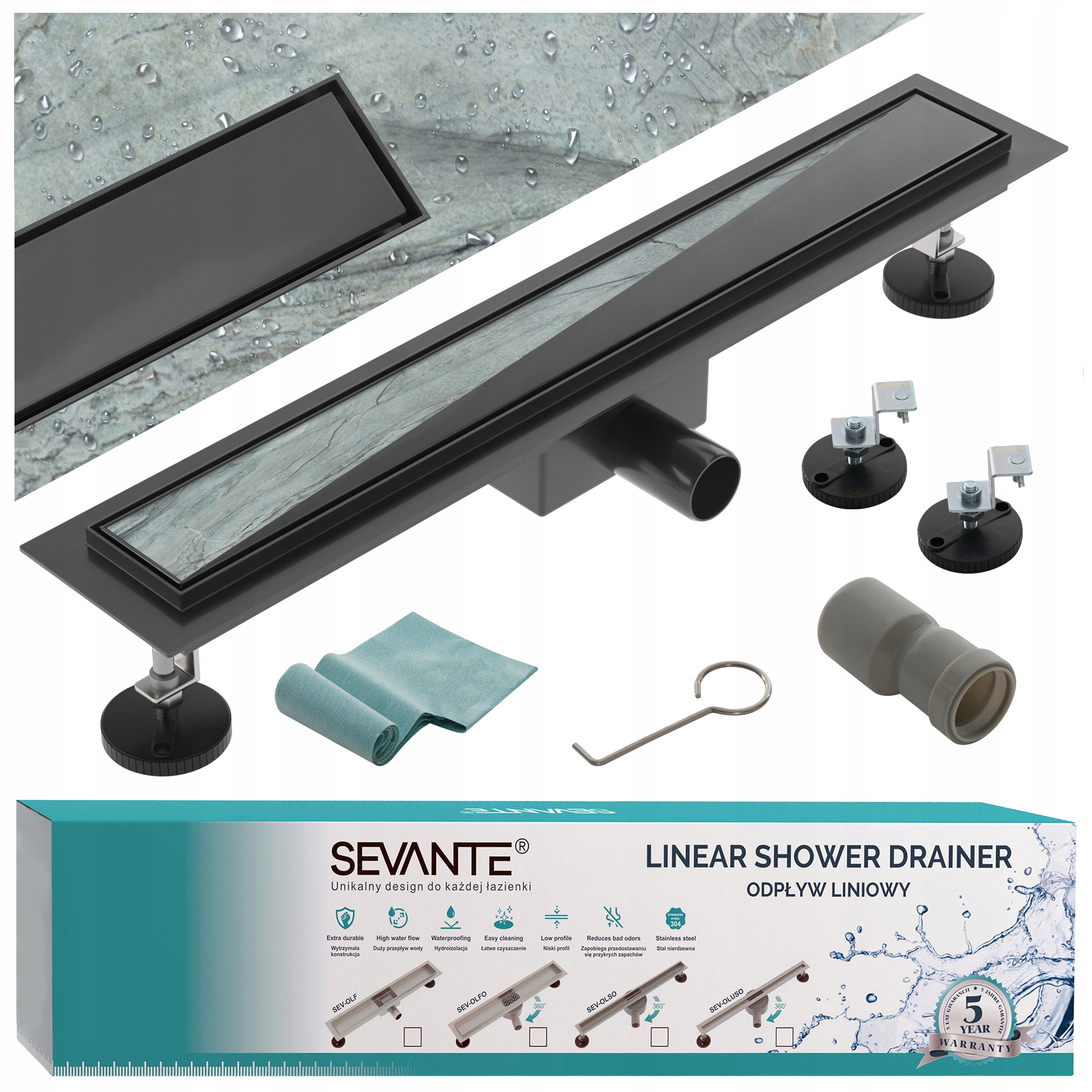 Lineárny odtok 110 cm Flat čierny nerezová oceľ 304 veľká priepustnosť